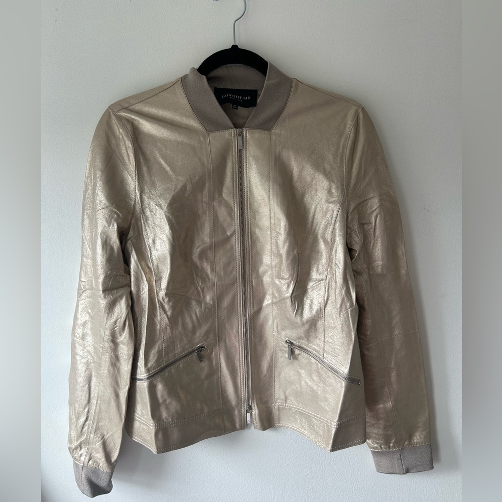 LAFAYETTE 148 NEW YORK | Women's Light Gold 100% Leather Bomber Jacket Size 10